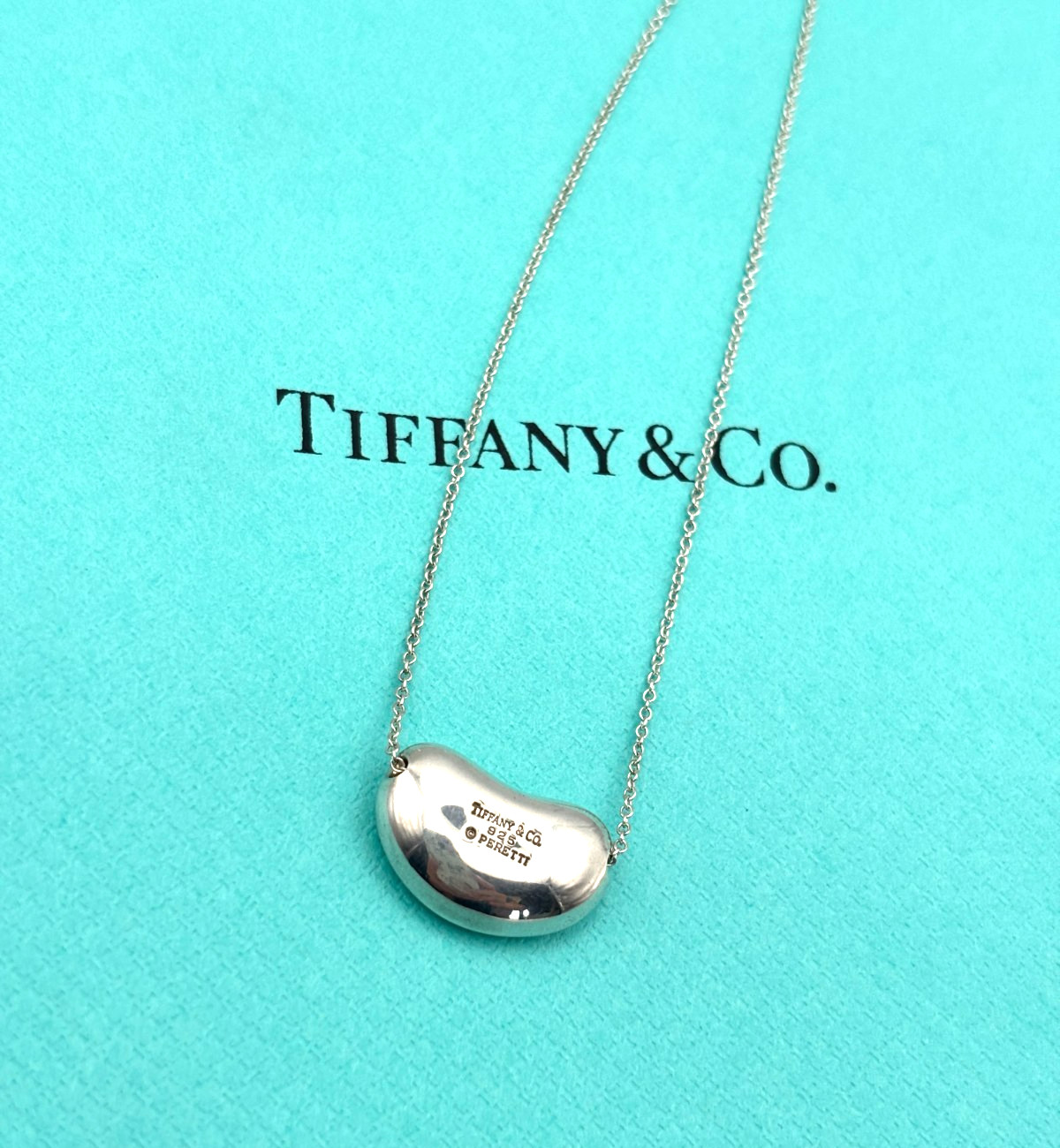Tiffany & Co Bean 20mm Necklace Pendant Sterling Silver SV925 Elsa Peretti Used