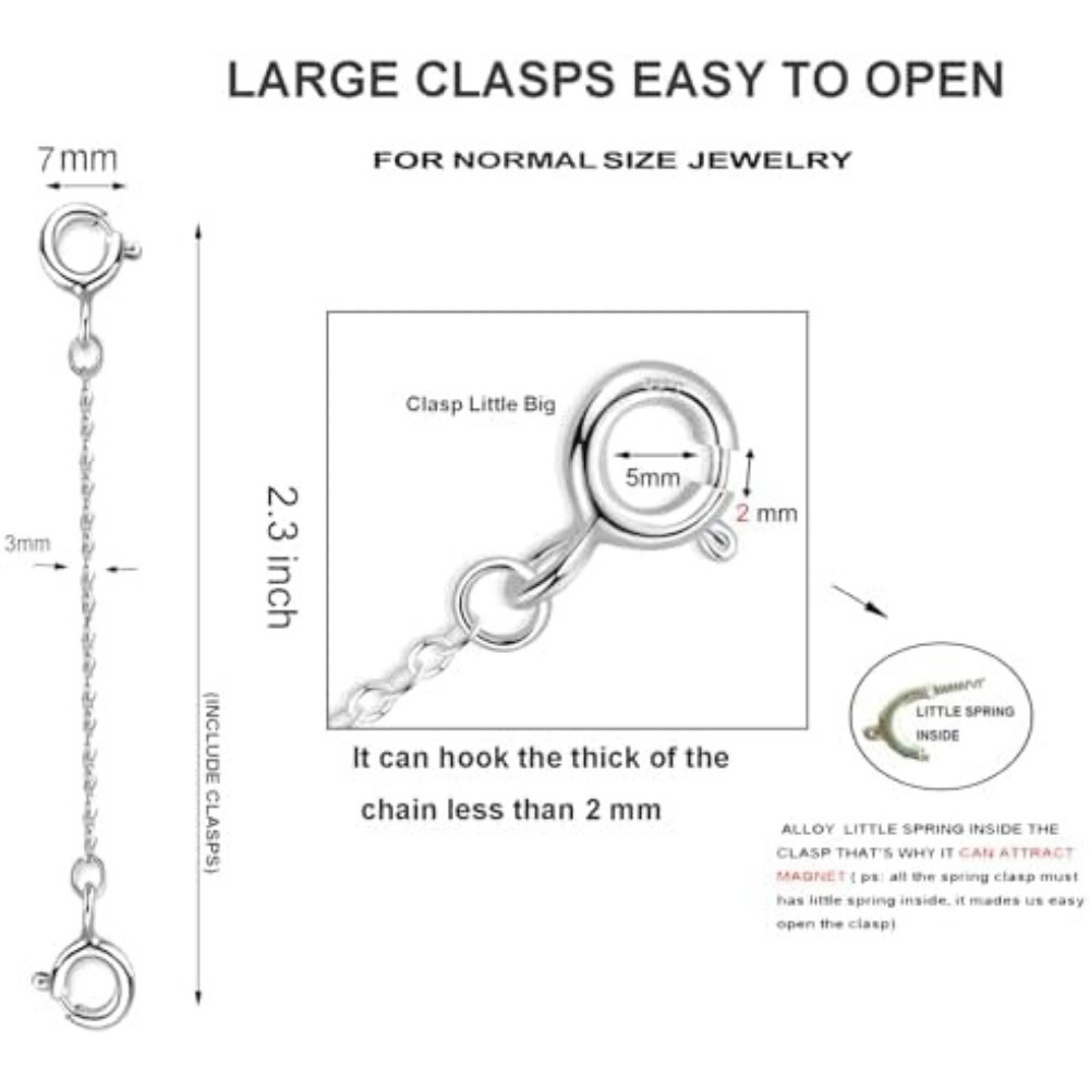 Necklace Extender Silver Sterling Chain Extension for Women Bracelet Safety Secu