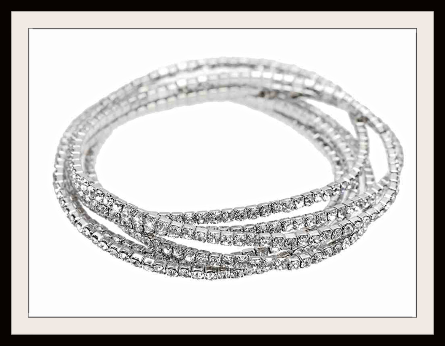 5 Clear Crystal Stretch Bracelets Silverd Plated Stackable Special Occasion