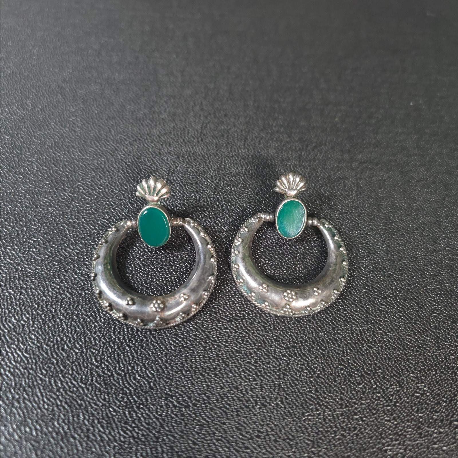 Vintage Unsigned 925 Acid Tested Nephrite Post Back Earrings South Western