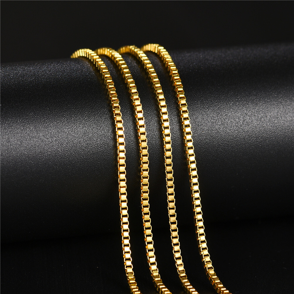 1.5-3mm Stainless Steel 18K Gold Plated Women Men Box Chain Necklace 16-24”