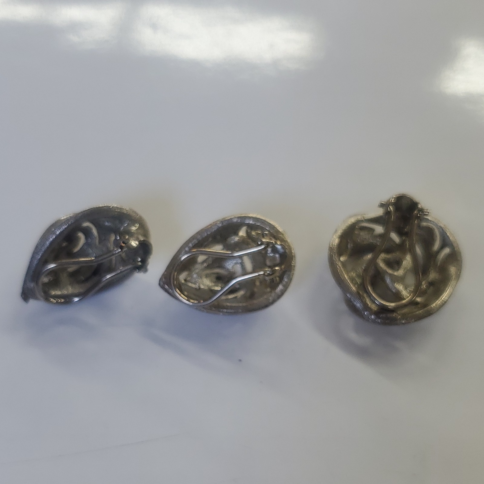 Lot of 3 Silver Tone Clip-On Stud Earrings Set, Swirl & Teardrop Designs