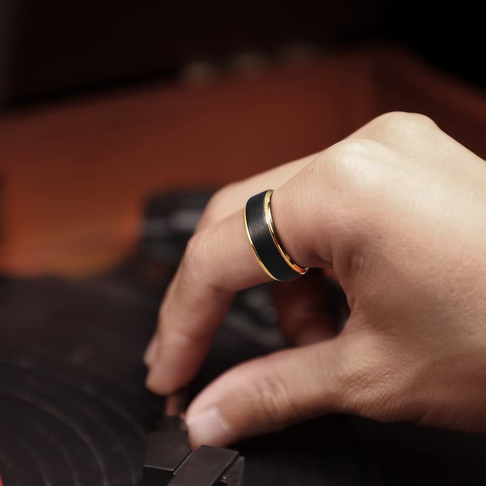 Men’s Two-Tone Matte Wedding Band – Tungsten Carbide Comfort Fit Ring, Step Edge