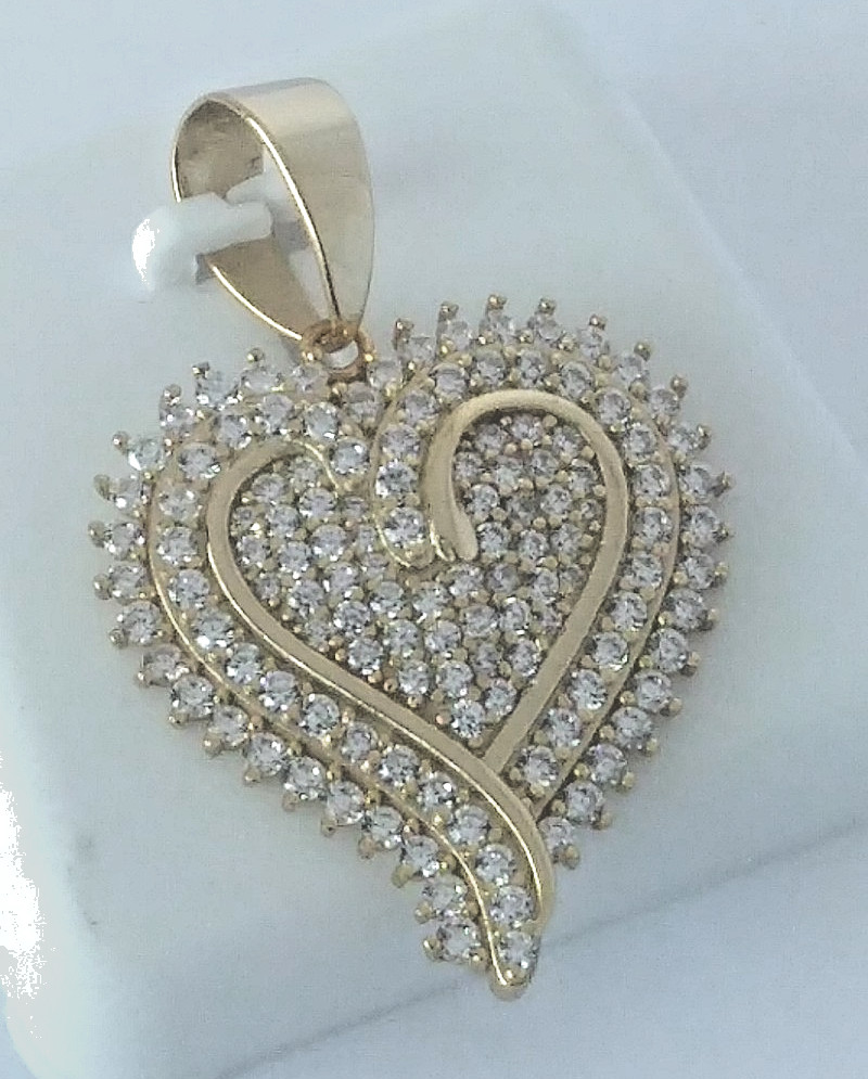 925 STERLING SILVER MICRO-PAVE CZ HEART PENDANT for necklace GOLD PLATED 30x23mm