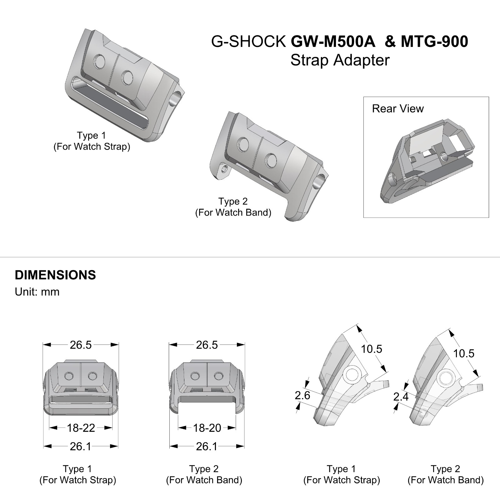Resin watch strap & band adapter for G-SHOCK MTG900