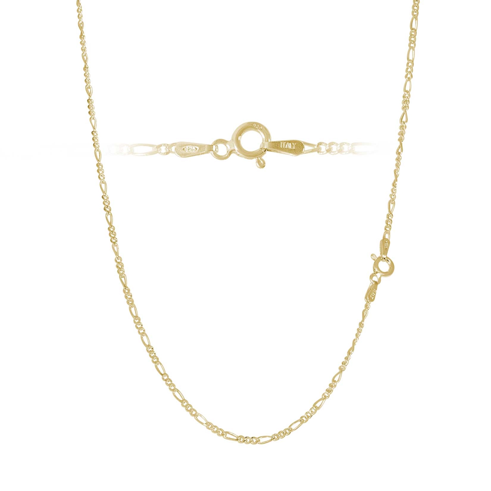 Gold Plated Sterling Silver Figaro Chain Necklace Bracelet Anklet – 2mm Width