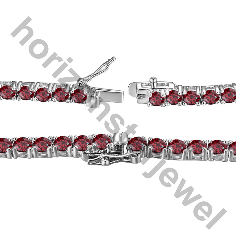 22″ Tennis 5 MM Necklace 55 Ct Round Cut Red Garnet 14K White Gold Over