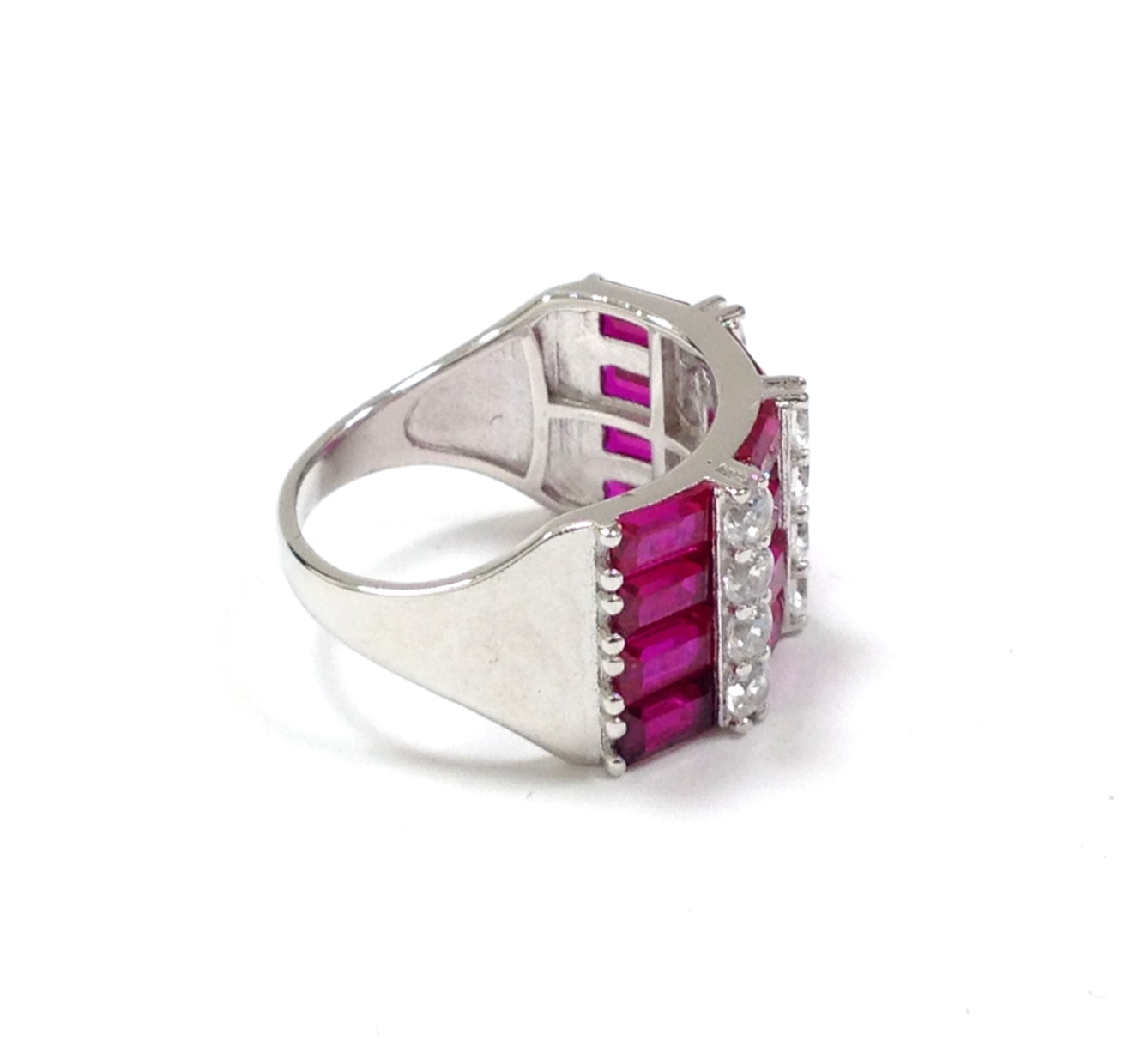 FZN Fuzion Creations Sterling Silver Channel Set Red Stone Ring Size 8 Jewelry