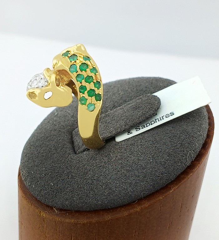 GENUINE 1.12 Cts EMERALDS & WHITE SAPPHIRE PANTER RING 18k GOLD – MADE IN USA