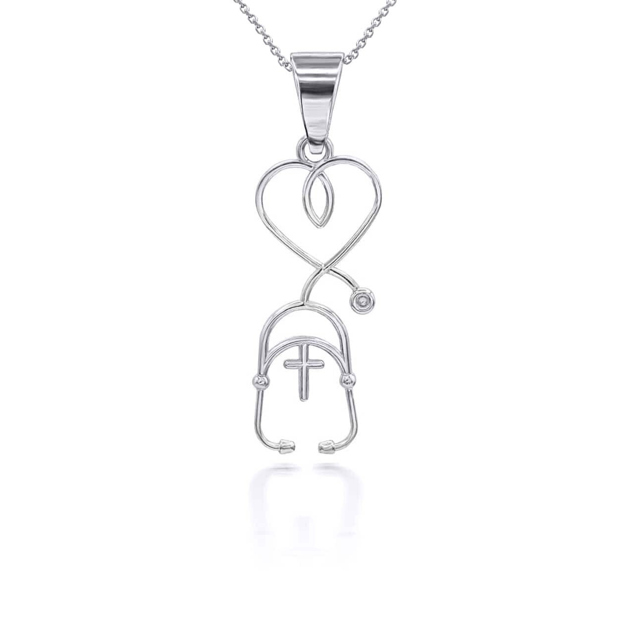 Gold Cross Stethoscope Pendant Necklace (Available in Yellow/Rose/White Gold)