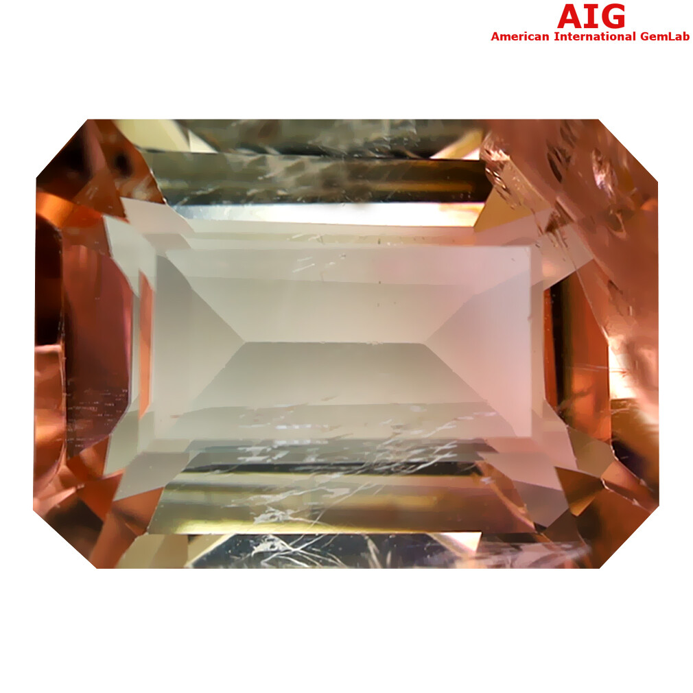 7.77 ct AIG Certified Dazzling Octagon (13 x 10 mm) Un-Heated Bi Tourmaline
