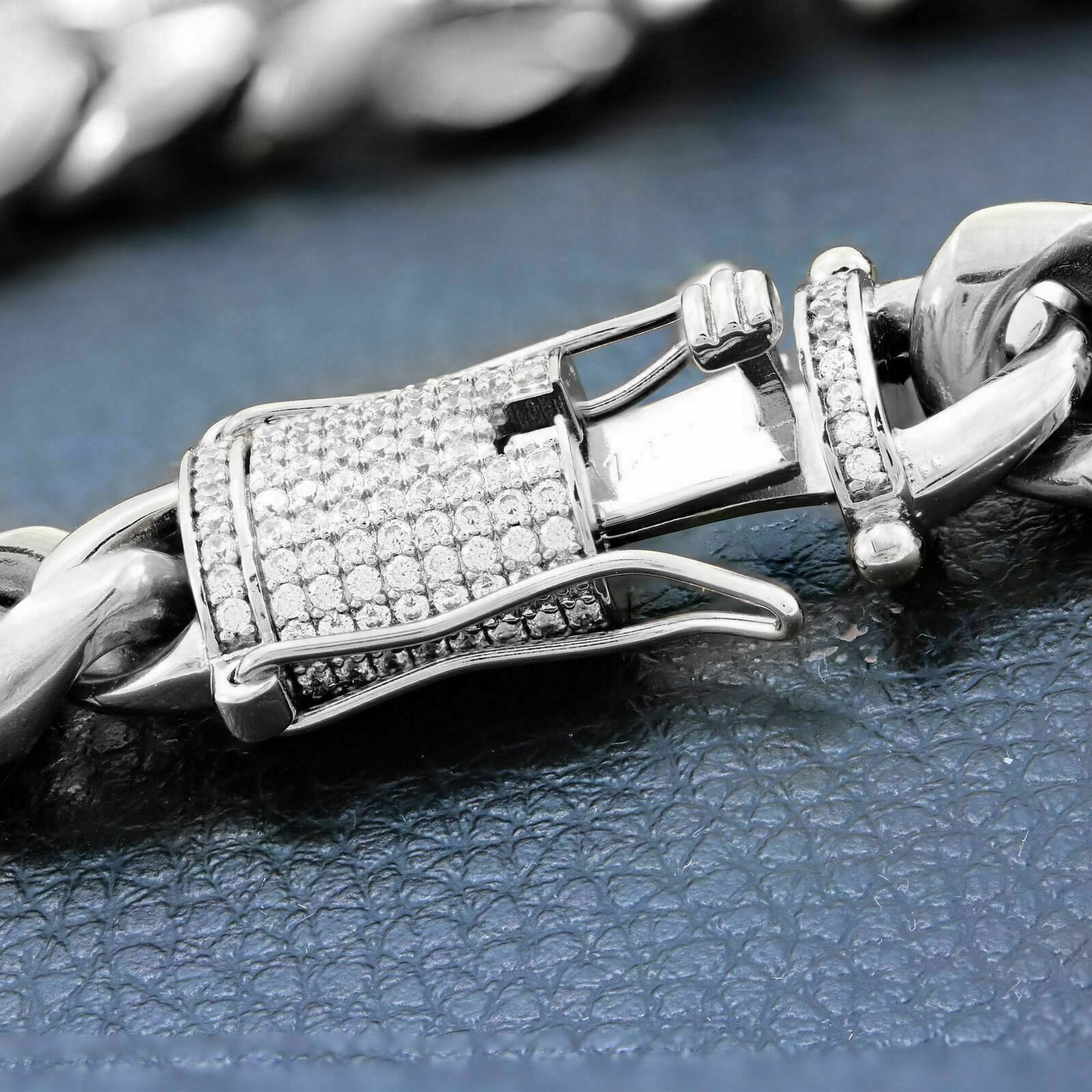 White Gold Plated Stainless Steel Miami Cuban Link Bracelet Chain With CZ Clasp