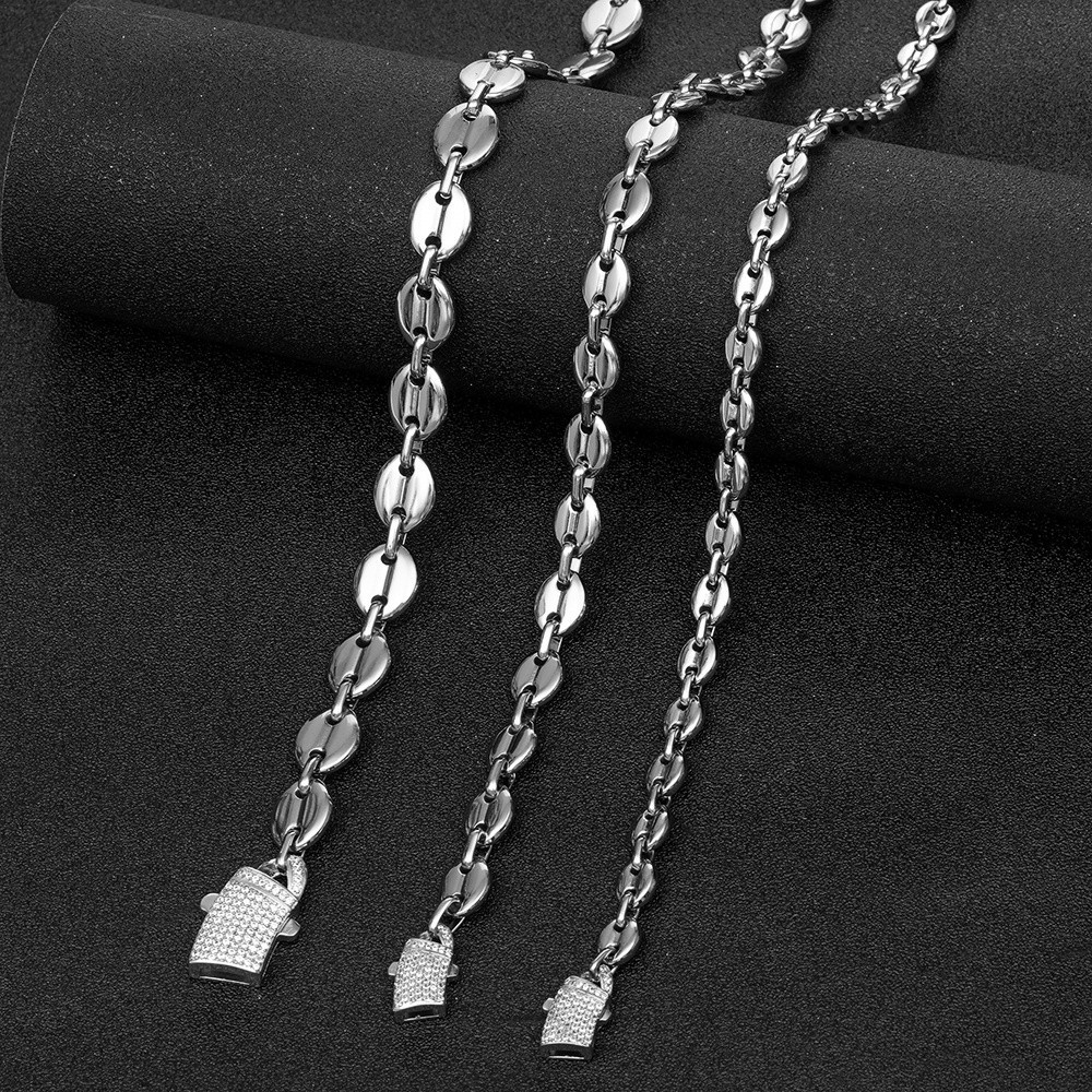 New Style 7/9/11mm Silver Stainless Steel Coffee Beads Chain Necklace for Men