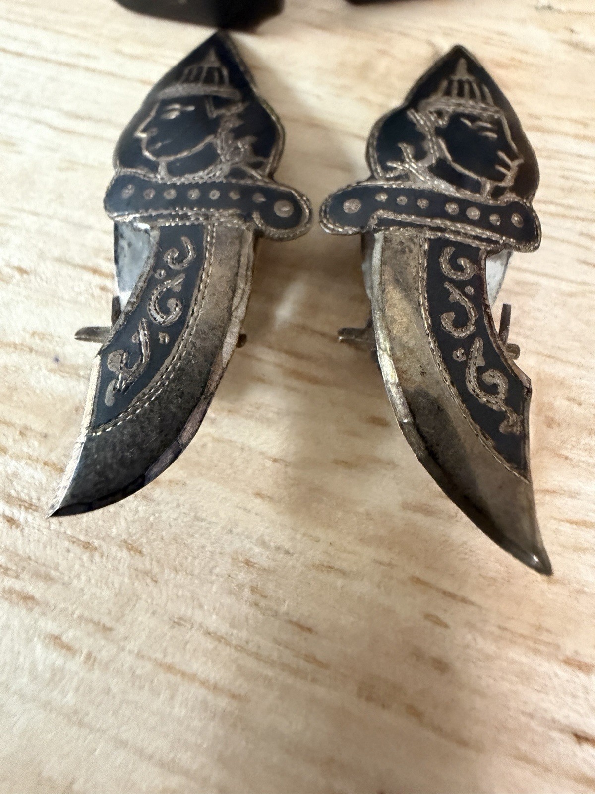 Siam Vietnam Sterling Silver Cuff Links & Earrings Set
