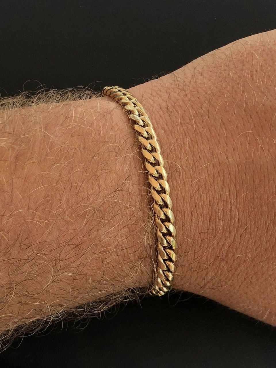 6mm Men’s Cuban Miami Link Bracelet 14k Gold Plated Stainless Steel 8″ Long