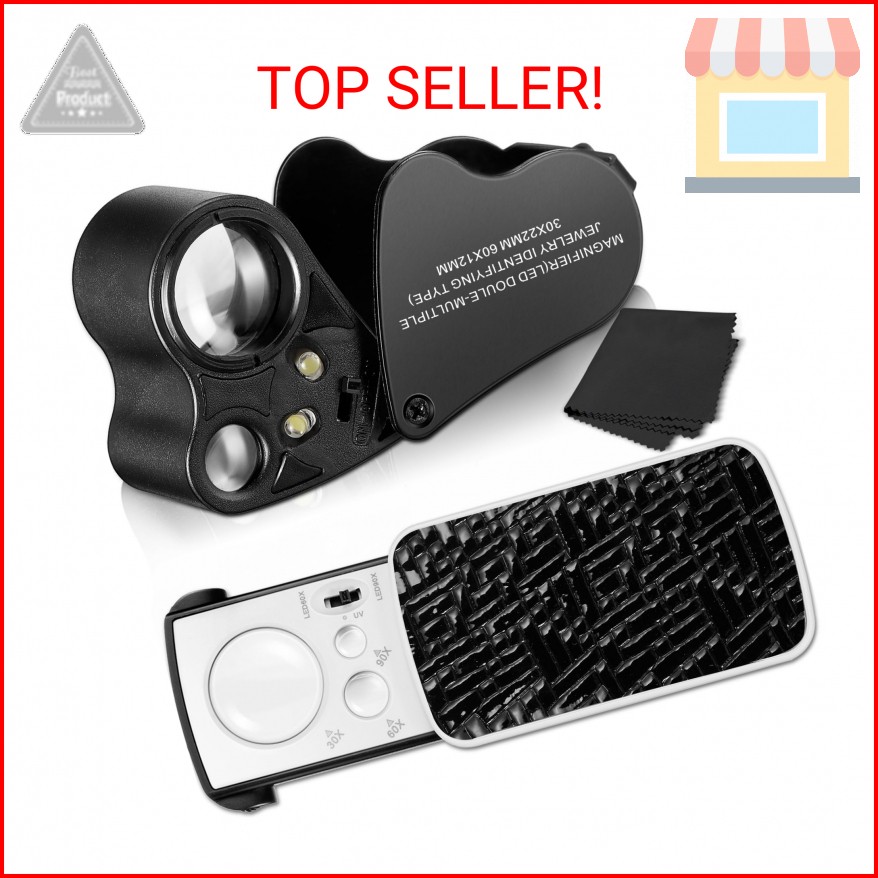2 Pieces Jewelers Loupe 30X 60X 90X Illuminated Eye Loupe Magnifier Jewelry Magn