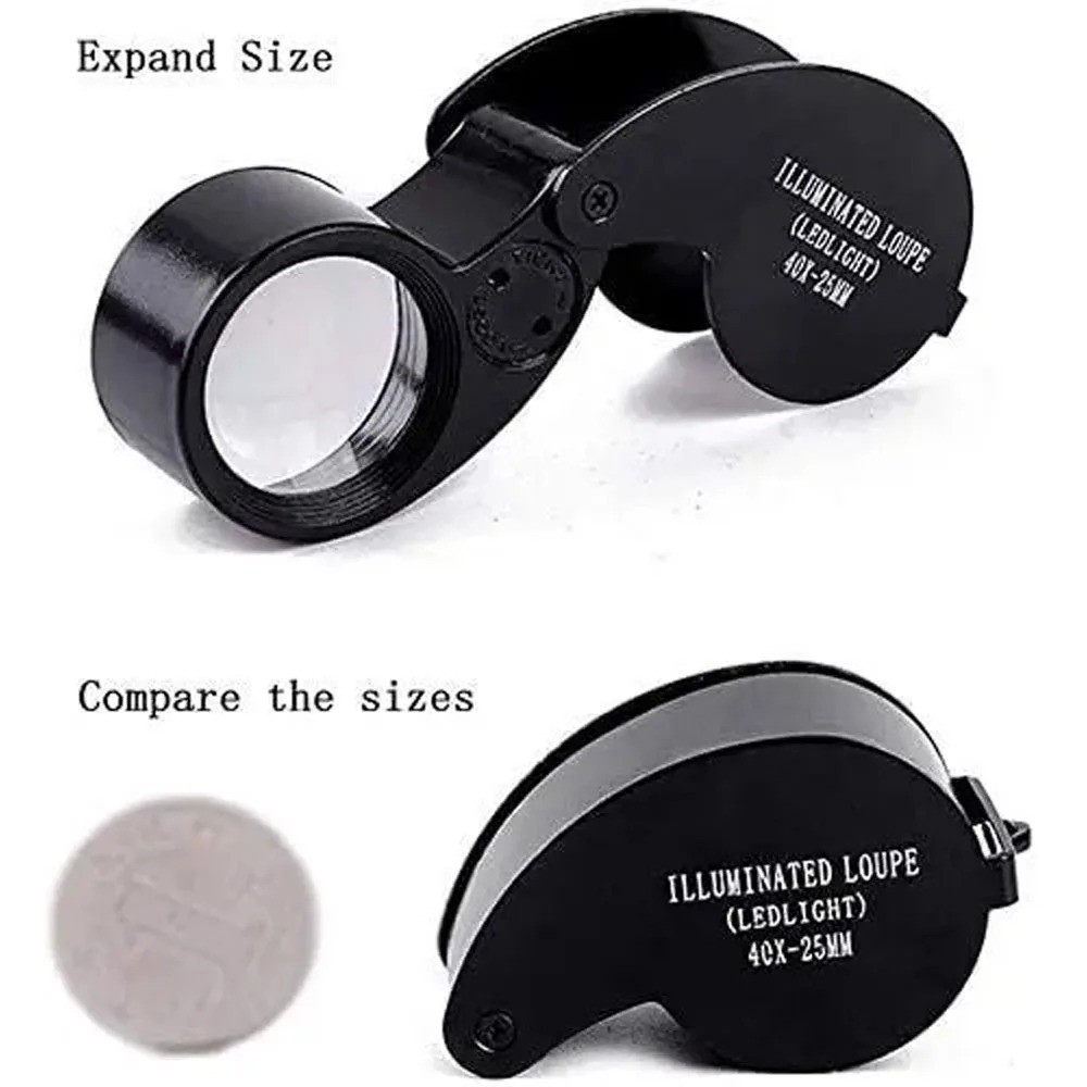 40X Magnifying Glass Jewelers Loupe Pocket Folding Magnifier With Light