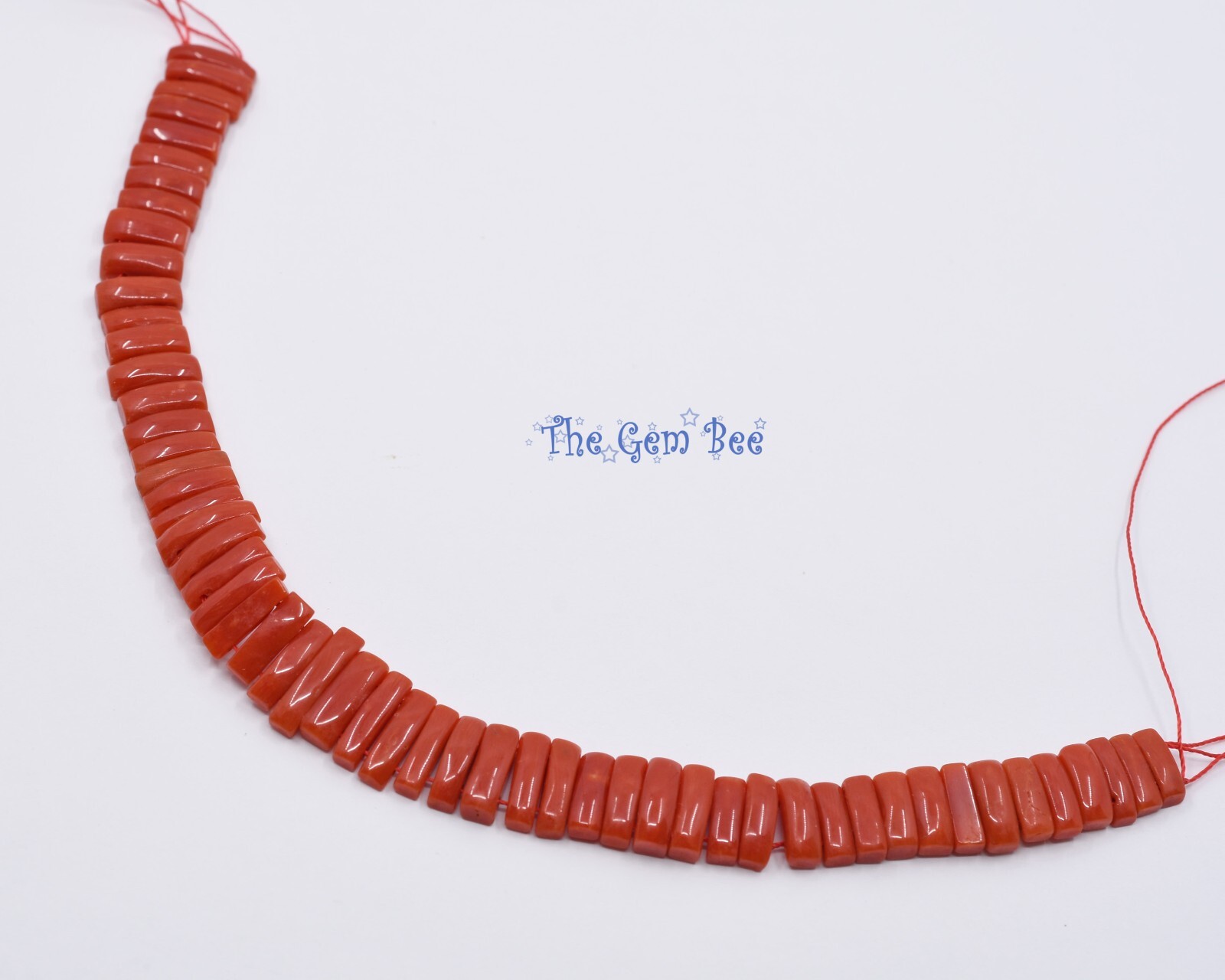 8.5mm-12mm Undyed Tomato Red Coral Double Drilled Tapered Baguette Beads 7.5″