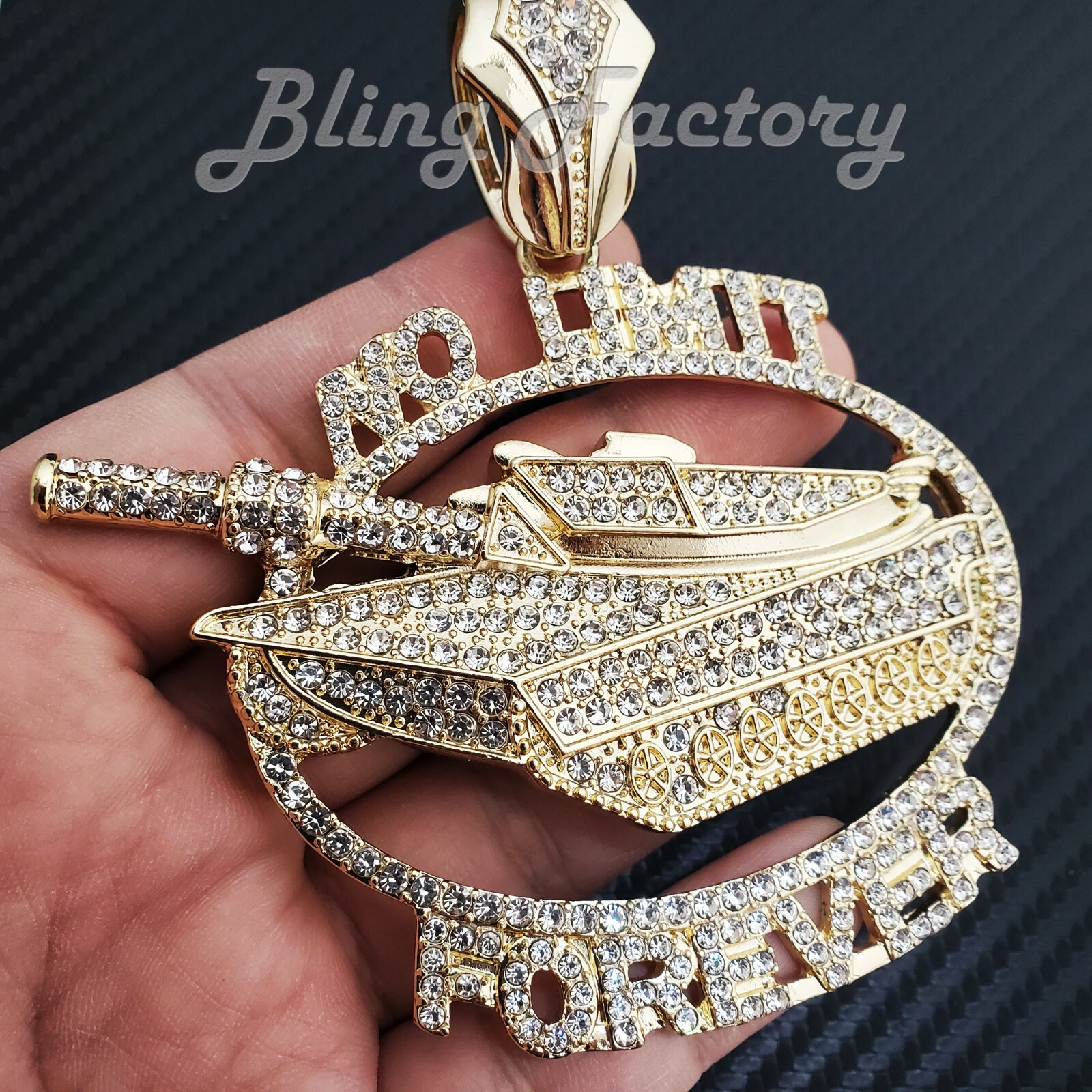 Hip Hop Iced Gold Silver Plated NO LIMIT FOREVER Tank Jumbo Bling Charm Pendant