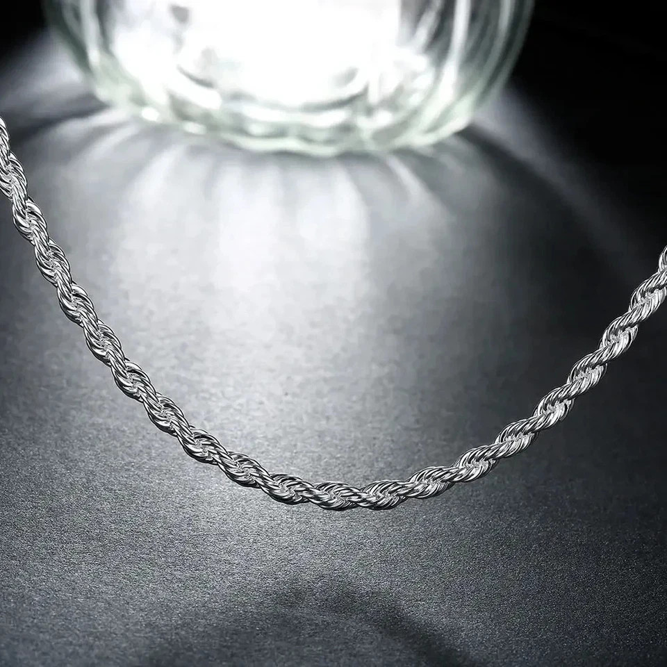 Silver palted Italian Rope Chain Men’s Necklace 4mm – NEW