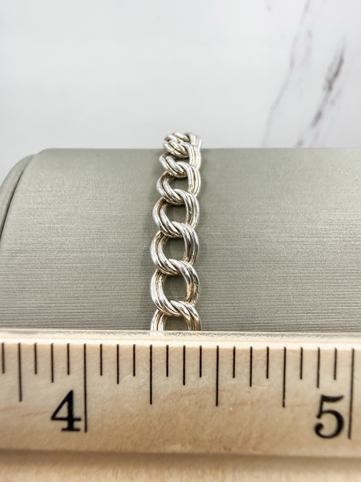 925 Italian Sterling Silver Double Curb Link Chain Bracelet 7” 5.5mm 6.85g Gift