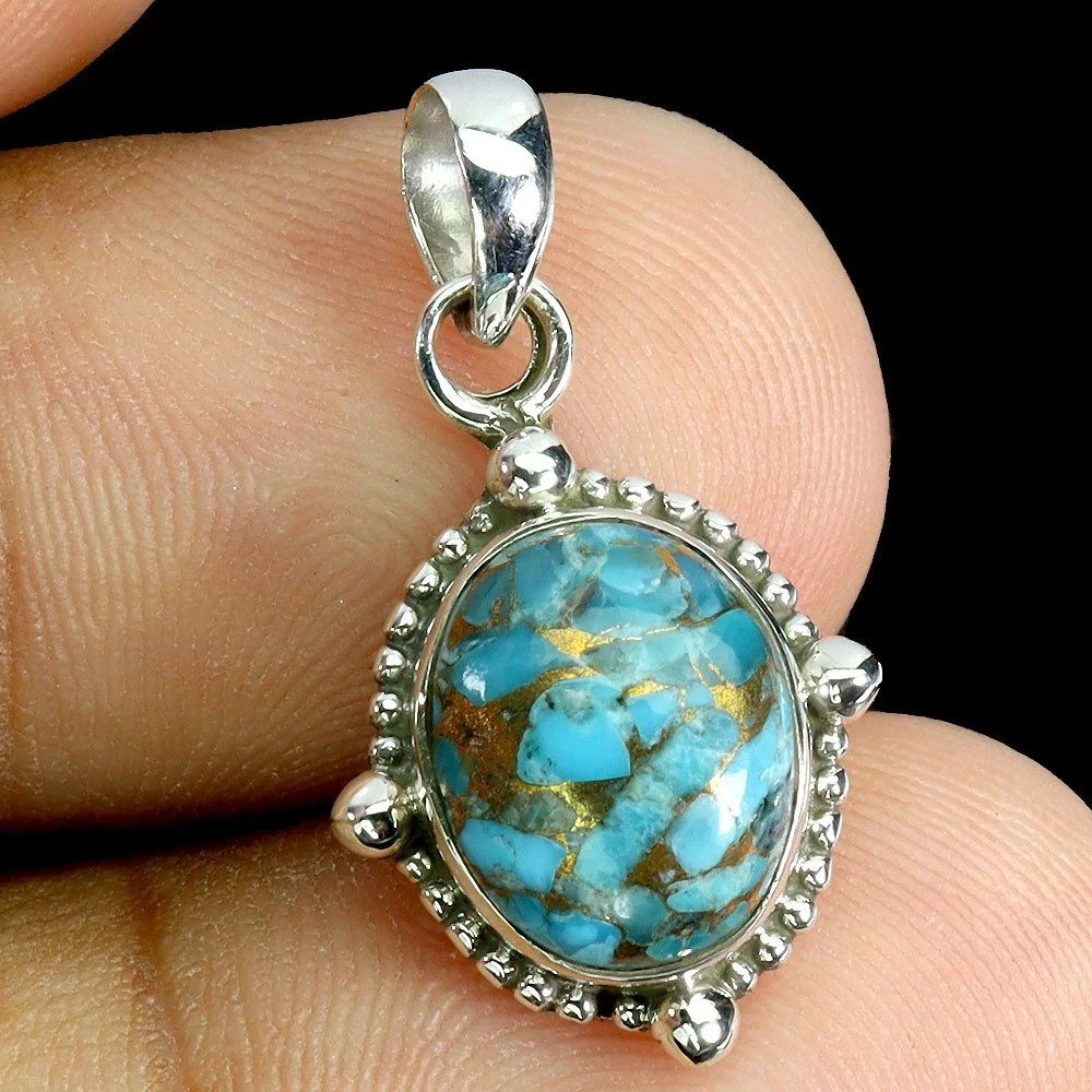 925 Sterling Silver Pendant Oval Kingman Turquoise 9x7mm Gemstone Jewelry