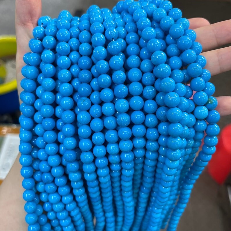 Sleeping Beauty Turquoise Smooth Round Stone Beads – 15” Strand Healing Crystals