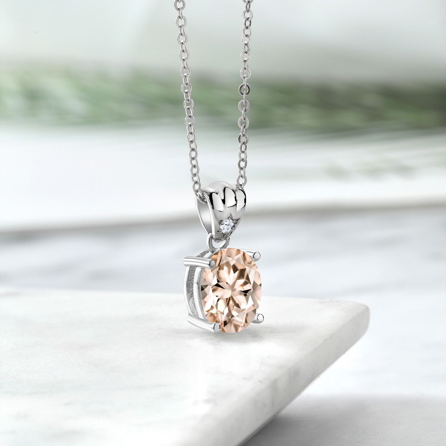 3.23 Ct Oval Peach Morganite 925 Sterling Silver Pendant