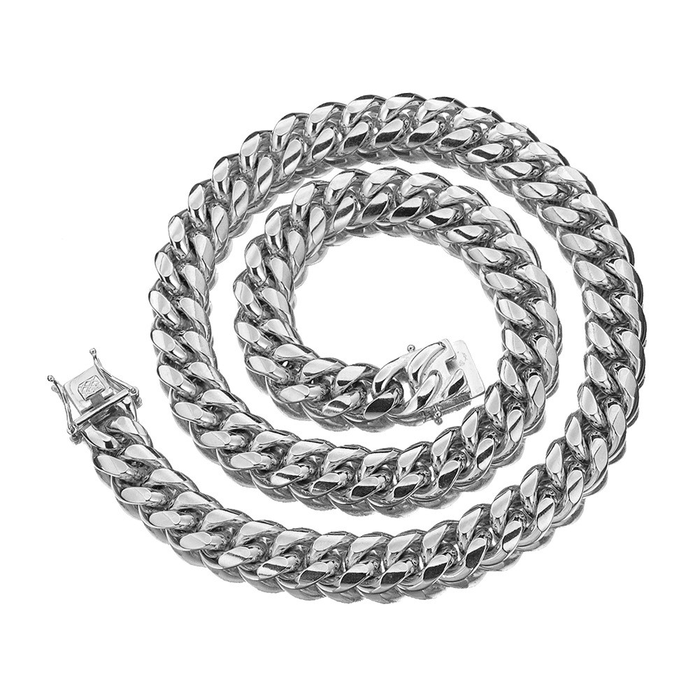 6-22mm Mens Hip Hop Stainless Steel Miami Cuban Link Chain Necklace Silver Color