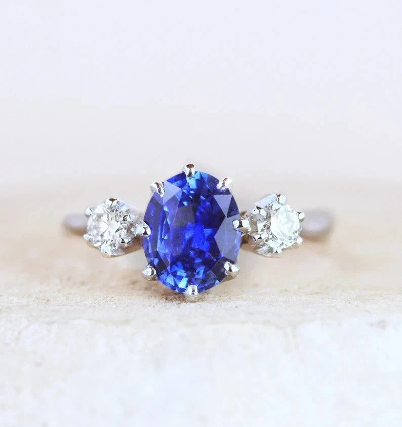 4Ct Oval Cut Natural Tanzanite & Diamond Anniversary Ring 950 Platinum
