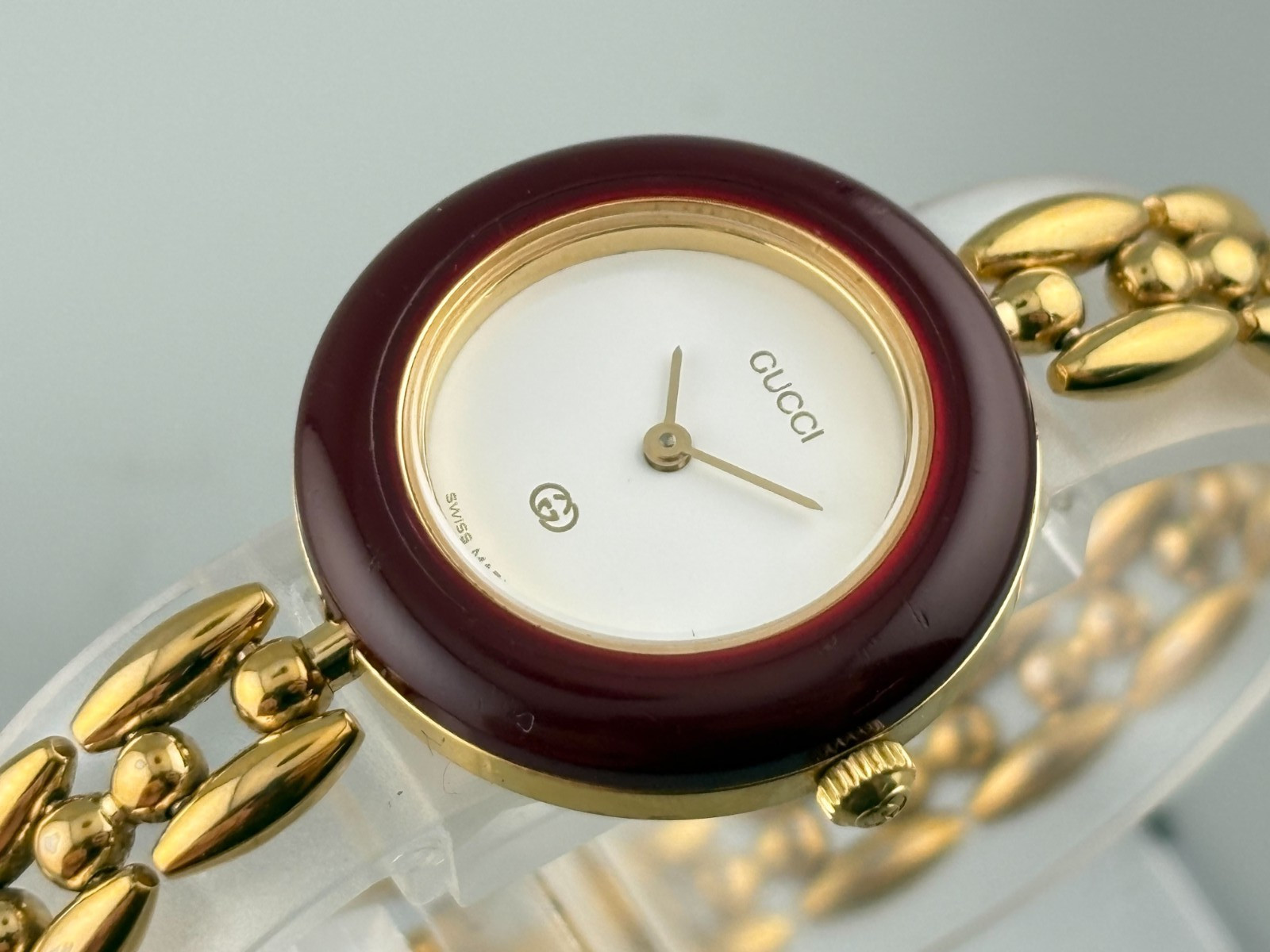 [Very Good+5] Gucci Change Bezel 1200 Gold Wine Red Watch Auth