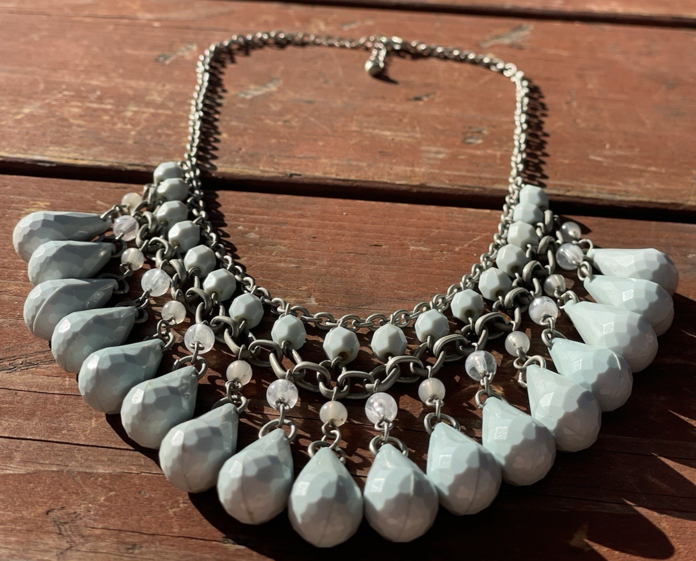Statement Bib Collar Fringe Necklace Chunky Light Green Beads Adjustable Chain