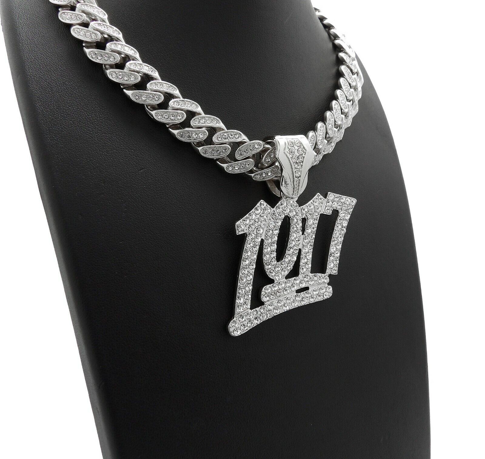 Silver Plated Alloy Icy 1017 Pendant & Iced Cubic Zirconia Cuban Chain Necklace