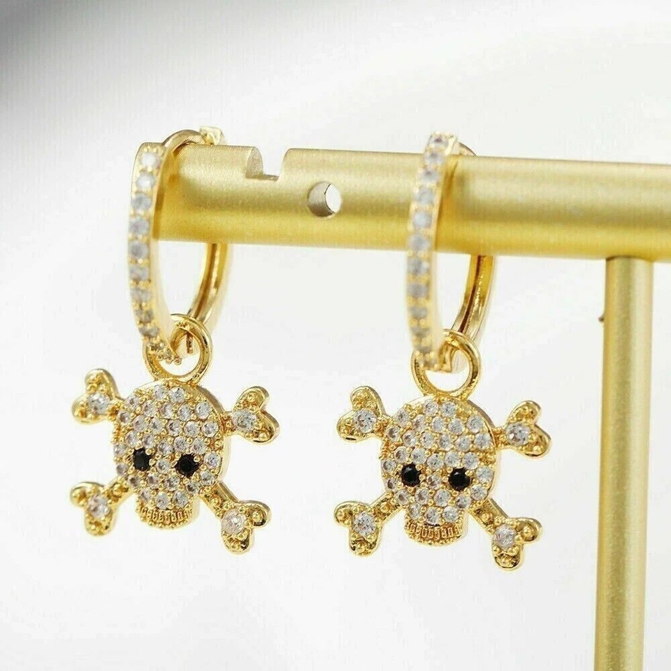 Round Simulated Diamond Halloween Drop Clip On Earring In 14K Yellow Gold Plated
