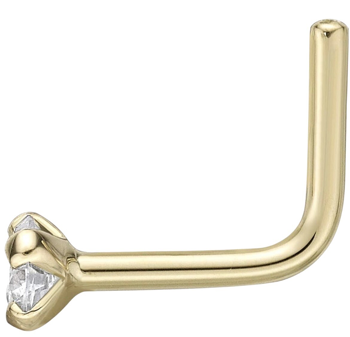 L Shape Nose Ring 20G 1.5mm-3mm Round Natural Diamond 14K Yellow Gold
