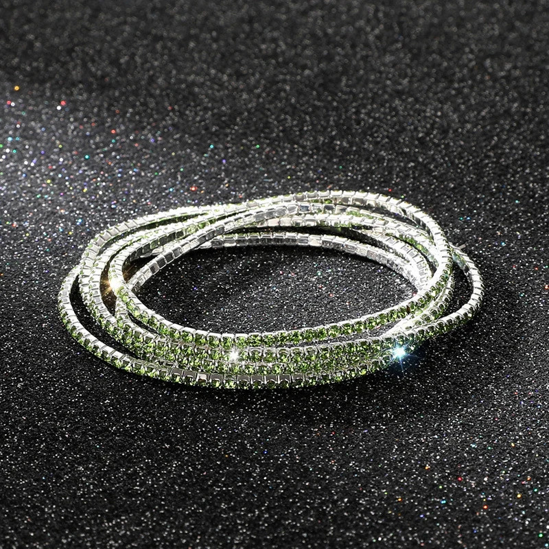 5 Pc Elastic Crystal Rhinestone Bracelet Women Gold Tone Round Chain Jewelry