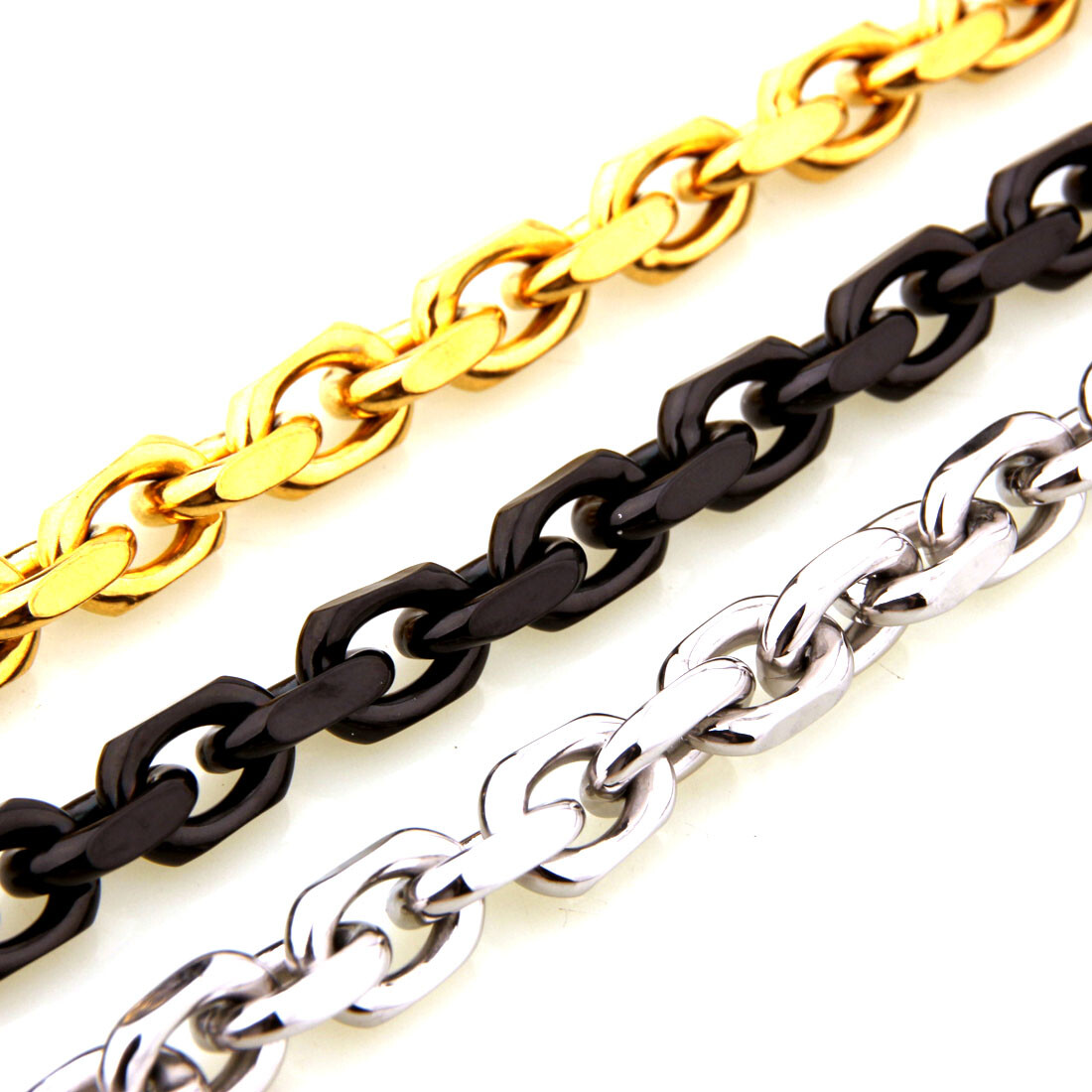 Men’s Gold Plated/Black Plated Stainless Steel Rolo Oval Link Chain Necklace