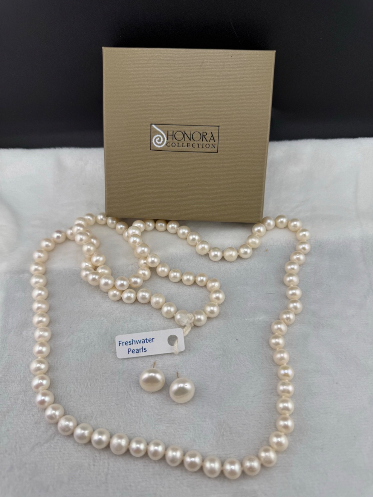 Vintage Honora Freshwater Pearl Necklace Pierced Earrings 36” Endless