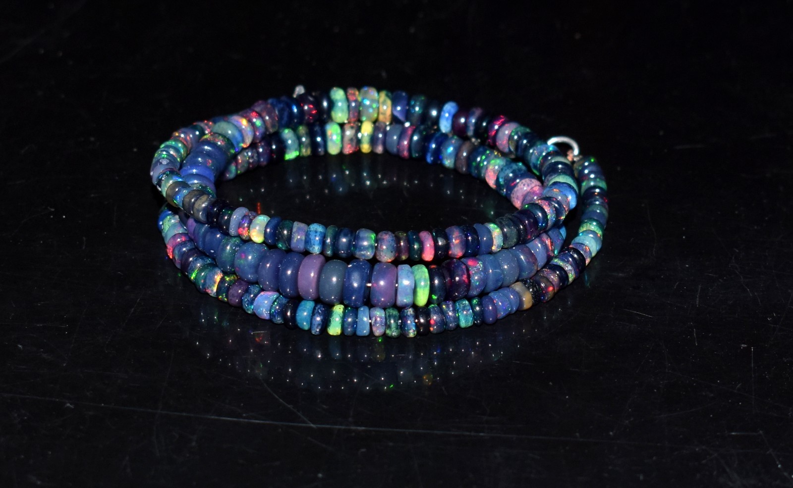 16”Natural Ethiopian Black Opal Welo Fire Opal Gemstone Beads Necklace AF0259