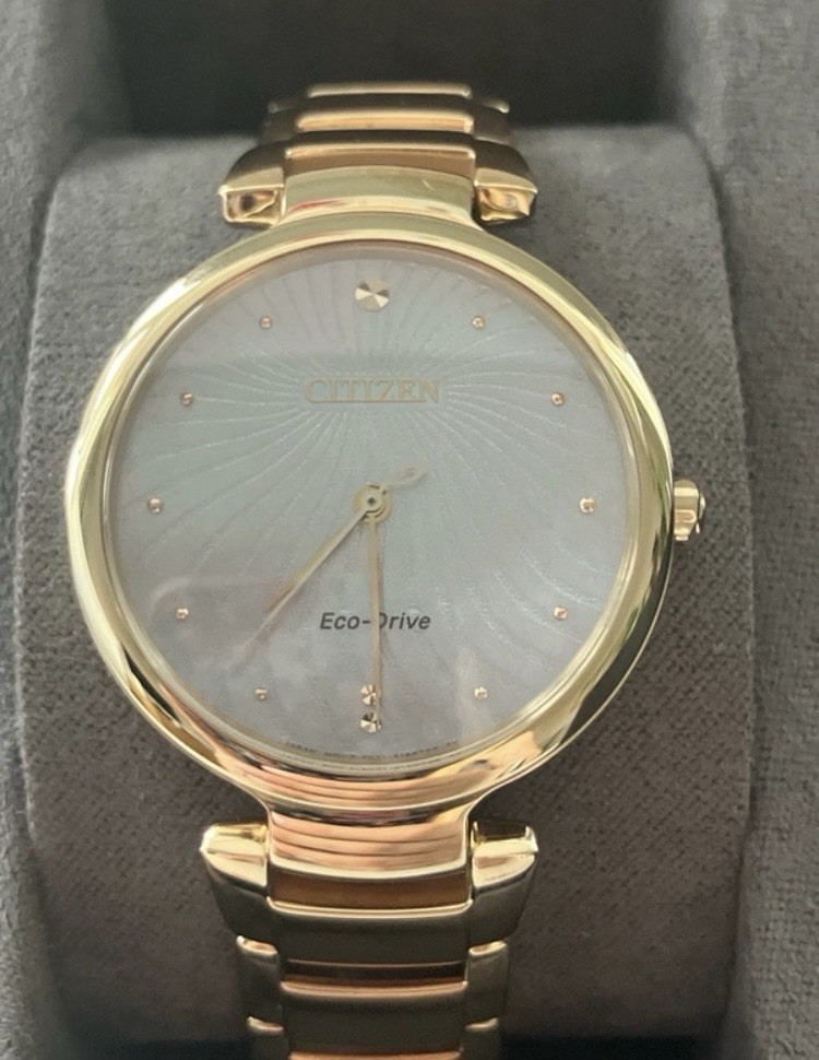 Citizen Eco-Drive Women’s Rose Gold Watch EM0853-81Y – Stunning Mother Of Pearl!