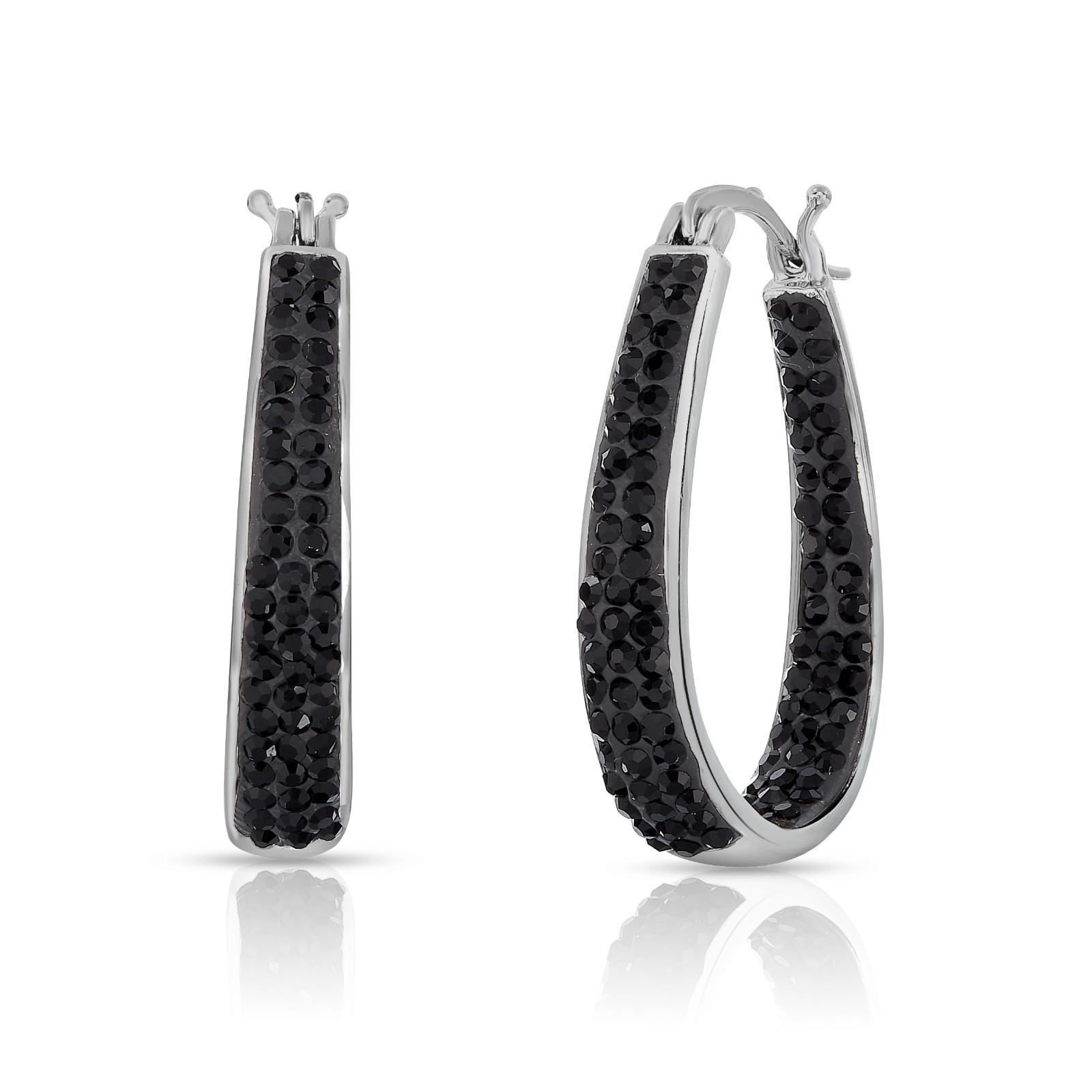 Women’s 18Kt White Gold Austrian Crystal Inside Outside Hoop Earrings