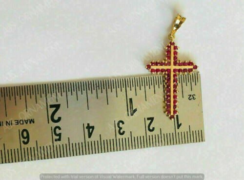 2.00Ct Round Cut Red Ruby 18″ Free Chain & Cross Pendant 14K Yellow Gold Finish