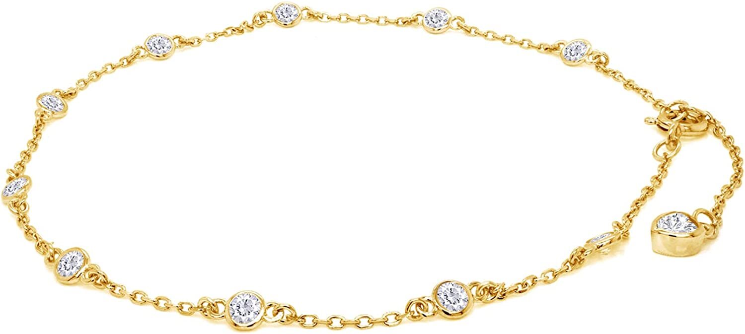 1ct 3MM Moissanite Bezel Set Single Piece Station Anklet Ankle Bracelet Silver