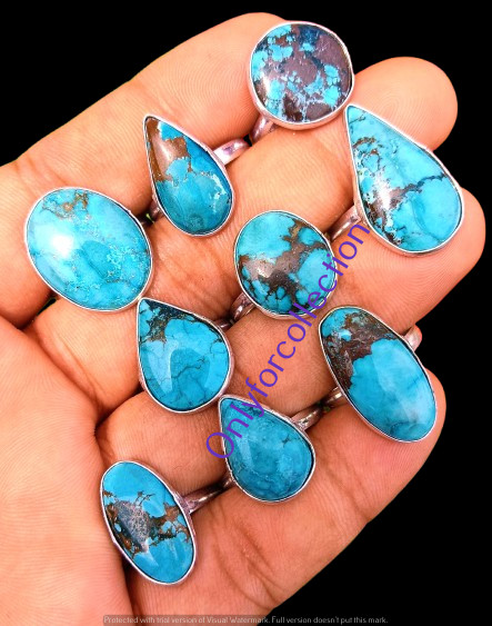 Handmade Turquoise Gemstone Rings Lot 925 Sterling Silver Plated Bulk Jewelry
