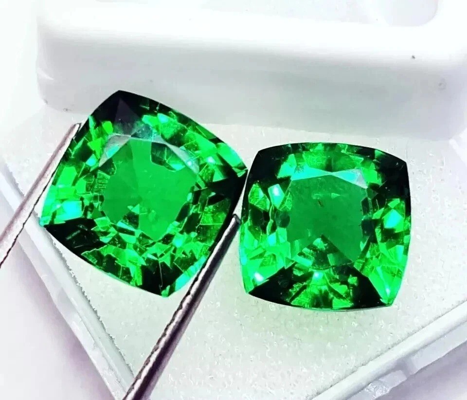 Natural Colombian CERTIFIED Emerald Pair 20-22 Ct Cushion Cut Matching Gemstones