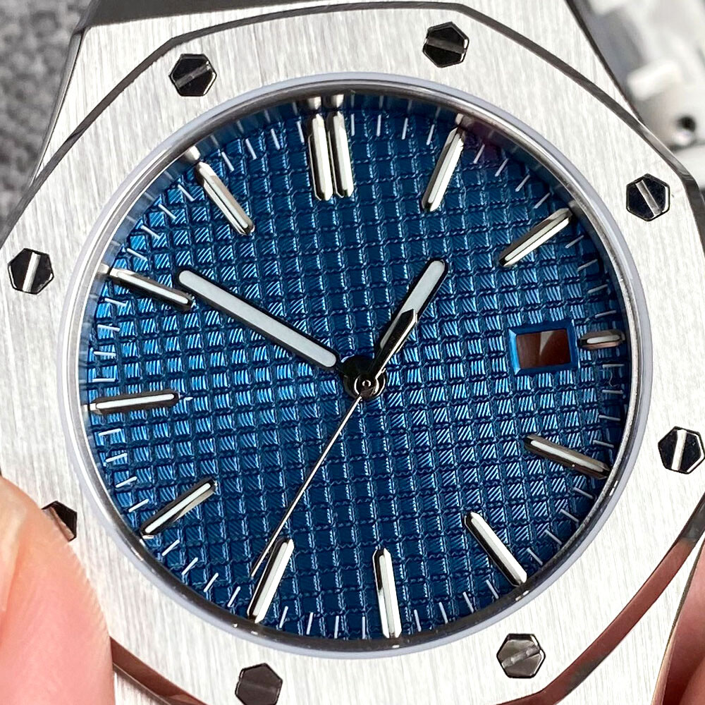 42mm Brushed Watch Case Bracelet 31.7mm Black Blue Dial Fit NH35 NH36 Sapphire