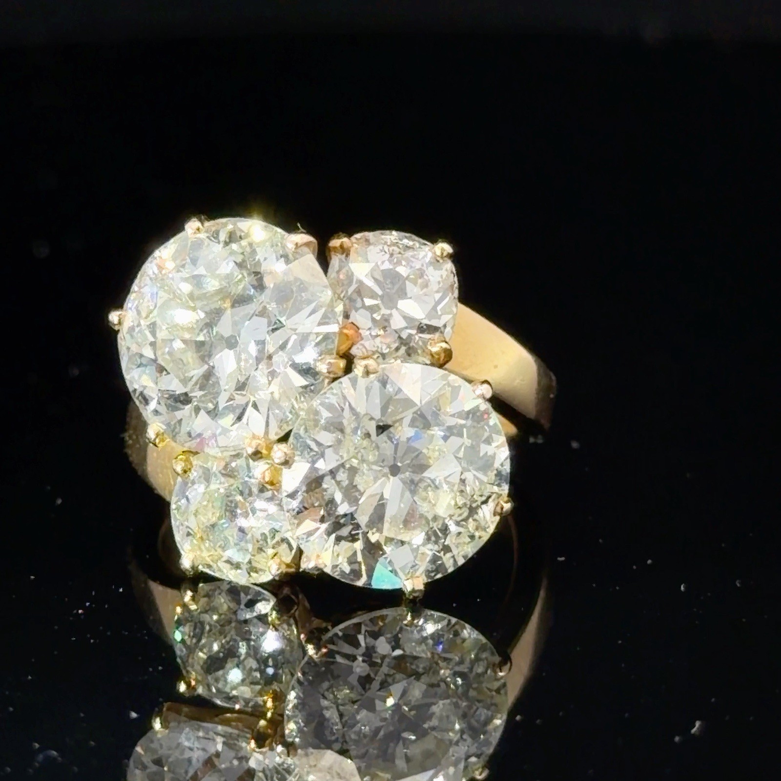 Over 9 Carat Two Old European Cut Diamond 2 Old Mine cut Diamond 18k Ring French