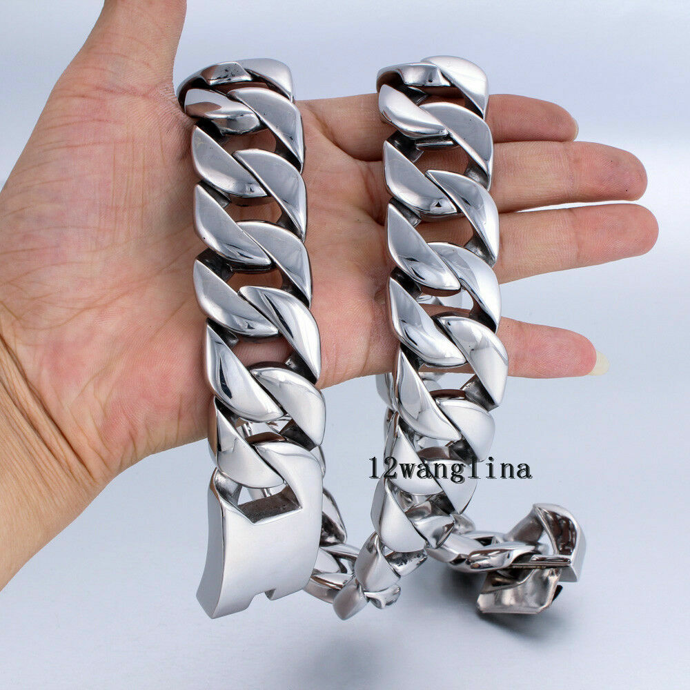 31MM Super Heavy Curb Link Men’s Chain Silver 316L Stainless Steel Necklace New
