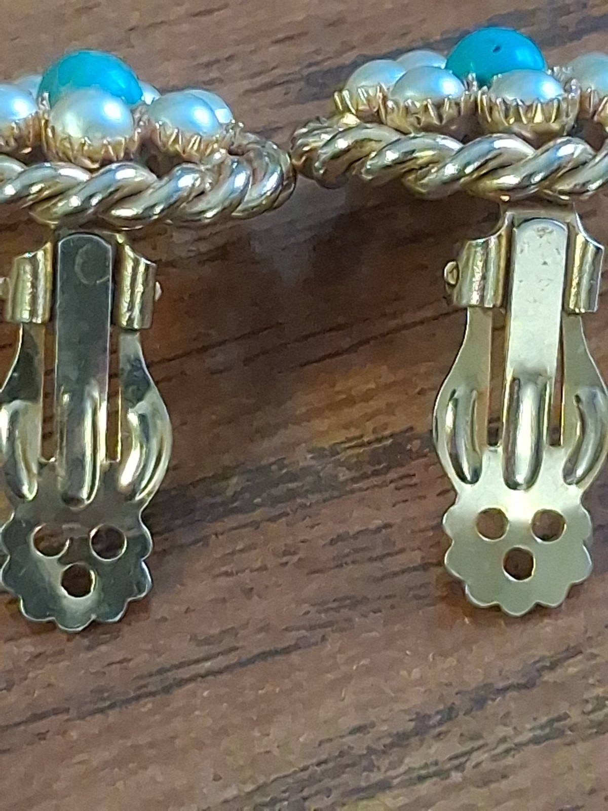 Authentic 1960s Victorian revival cluster clip on Earings. Heavy Gold Plated.