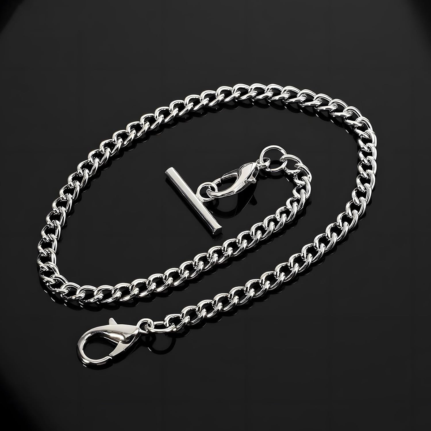Silver Pocket Watch Chain with T-Bar, 14 Inch Pocket Watch Chains for Men, Silve